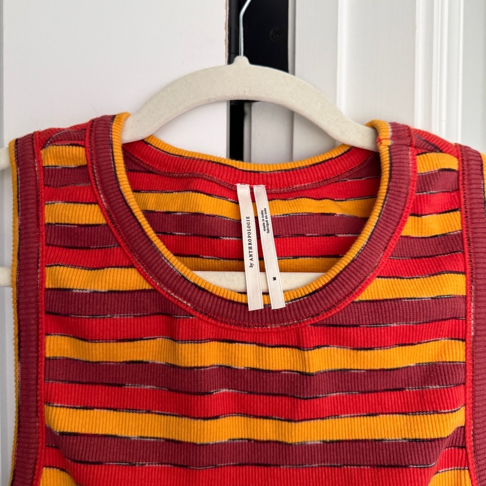 Anthropologie Striped Ribbed Racer Tank Sleeveless Top Red Yellow - Picture 4 of 6